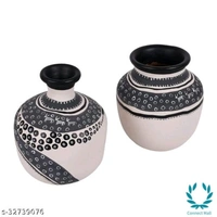 Vase Earthen White Warli (Set of 2) Handicraft like Madhubani and Warli.